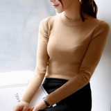 2015欧美秋冬女装半高圆领长袖针织衫修身紧身套头显瘦打底衫毛衣