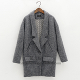 2015冬新款羊毛呢外套复古茧型西服领落肩袖大衣女laawaap正品