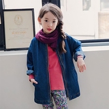 女大童牛仔外套秋冬韩国版中长款儿童加绒加厚夹克上衣宝宝风衣潮