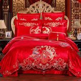 婚庆床品四件套大红床盖床单式纯棉床上用品多件套婚庆六件套1.8