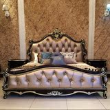 美式实木床欧式真皮床新古典双人床1.8米结婚床奢华雕花卧室家具