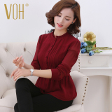 VOH重磅真丝衬衫女长袖2016春夏新款韩版立领桑蚕丝上衣修身衬衣