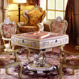 欧式实木雕刻麻将桌雕花描银高档家具全自动麻将桌方形移动棋牌桌