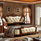 实木家具美式床结婚床欧式床法式深色床欧式深色双人床1.8米皮床