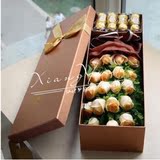 七夕玫瑰鲜花同城速递杭州高档创意19支香槟玫瑰鲜花巧克力礼盒