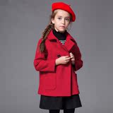 英伦童装2016春秋新款女童羊毛呢子大衣中大童高端加厚双排扣外套