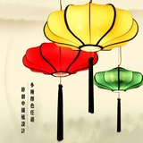 新中式仿古吊灯具手绘画布艺古典艺术创意宫灯笼子茶楼红色装饰灯