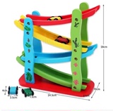 极速飞车四层天梯滑翔车轨道滑梯车 木制益智儿童惯性滑行玩具车