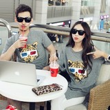 2016韩国代购正品情侣装夏装男女卡通宽松短袖T恤连衣裙沙滩度假