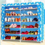 简易大容量钢管鞋架 特价包邮 双排六层加厚防尘布鞋柜收纳储物架