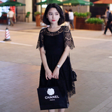 IS DALU原创定制2015夏女装新款韩系修身短袖蕾丝中长款连衣裙仙