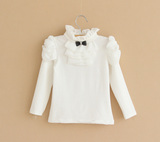 2015年春装女童装半高领打底衫儿童宝宝纯棉长袖中大童白色t恤