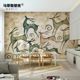 个性创意东南亚风格壁纸 客厅背景墙墙纸壁画 复古怀旧发财鹿艺术