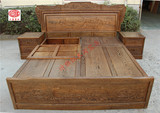 仿古实木床1.8米双人床红木家具 非洲鸡翅木花鸟大床3件套 床组合