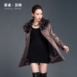 14新款韩版中长款尼克服女超大獭兔毛绒内胆女装皮毛一体皮草外套