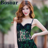 Bosoar 2015夏季新款欧美性感镂空蕾丝修身显瘦连体泳装