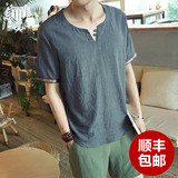 2016夏季潮男士宽松短袖T恤 青年纯色圆领薄款中国风T恤