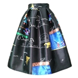 JovenShen原创品牌黑色童趣涂鸦印花夏装中长过膝蓬蓬A字半身伞裙