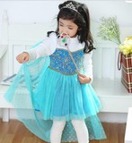 2015冬季新款 韩版女童 冰雪奇缘 蕾丝网纱加厚假两件公主连衣裙