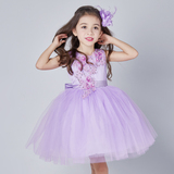 儿童礼服裙公主裙蓬蓬裙紫色主持人晚礼服钢琴演出服女童连衣裙夏