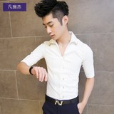 凡瑞杰发型师男装夏季男士短袖衬衫韩版修身七分袖中袖衬衣潮青年