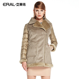 艾莱依2016新款皮毛拼接大衣女中长款修身保暖羽绒ERAL6023C