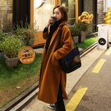 韩国2015秋冬装韩版羊毛呢外套中长款加厚宽松呢子大衣女过膝韩范