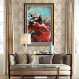 欧式纯手绘抽象舞蹈人物油画现代客厅玄关卧室过道竖版壁画装饰画