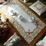 外贸田园布艺欧式中式绣花餐桌布茶几巾桌旗盖布盖巾《桃红玫瑰》