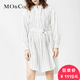 MOCo摩安珂竖条纹衬衫中长款半开襟系腰带纯棉连衣裙MA161SKT78