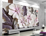 3D无缝立体大型壁画电视背景墙纸客厅无纺布壁纸雕刻中式花开富贵