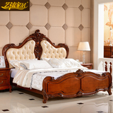 艺流家居 欧式 美式风格全实木雕花 白蜡木 卧房家具1.8米双人床