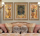 欧美式客厅装饰画 卧室玄关竖版有框画 幸福树三联画 复式双框画
