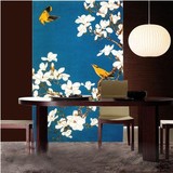 中式玉兰花鸟壁画 玄关书房客餐厅 沙发艺术背景墙装饰墙纸壁纸画