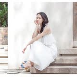 杨泡泡2016春夏新款度假裙子韩版纯色学生修身白色吊带气质连衣裙