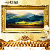 客厅油画欧式风景巨人山手绘美式餐厅玄关有框靠山挂画装饰画壁画