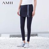(预售)Amii[极简主义]2016春夏假两件条纹带裤裙修身大码打底裤