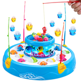 儿童钓鱼玩具磁性双层电动音乐宝宝钓鱼套装 益智戏水玩具3-4岁