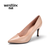 Westlink/西遇2016春季新款 简约优雅羊皮尖头高跟鞋真皮女单鞋
