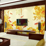 中式富贵牡丹鱼电视背景墙壁纸无缝大型壁画客厅3D立体影视墙墙纸