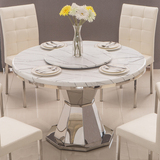 欧梵尼不锈钢大理石餐桌 简约现代圆桌圆餐桌圆形吃饭桌6人带转盘