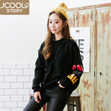 jcoolstory韩国2016春装新款字母笑脸宽松时尚学生韩版女加绒卫衣