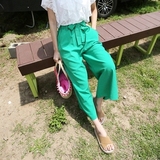 韩国代购 Qnigirls正品 新款女装 纯色蝴蝶系带阔腿长裤