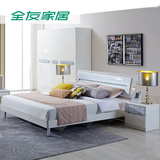 全友家私 时尚卧室木质床板式床双人床1.5米1.8米现代床 107021