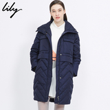 Lily2015冬新款女装大口袋简约纯色宽松中长款保暖通勤羽绒服