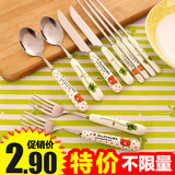 2785 环保陶瓷柄不锈钢勺子筷子 时尚可爱餐具套装 叉子 西餐刀