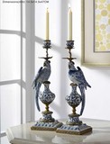 欧式美式家居饰品摆件 铜配瓷饰品装饰仿古青花动物陶瓷单头烛台