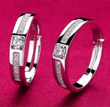 日韩版s925纯银戒指开活口男女情侣对戒结婚锆石钻戒一对生日礼物