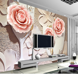客厅电视背景墙壁纸中欧式3d立体玉雕浮雕玫瑰大型壁画无纺布包邮