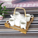 宜家白色欧式日式陶瓷茶具套装 咖啡组竹木架陶瓷礼品特价包邮